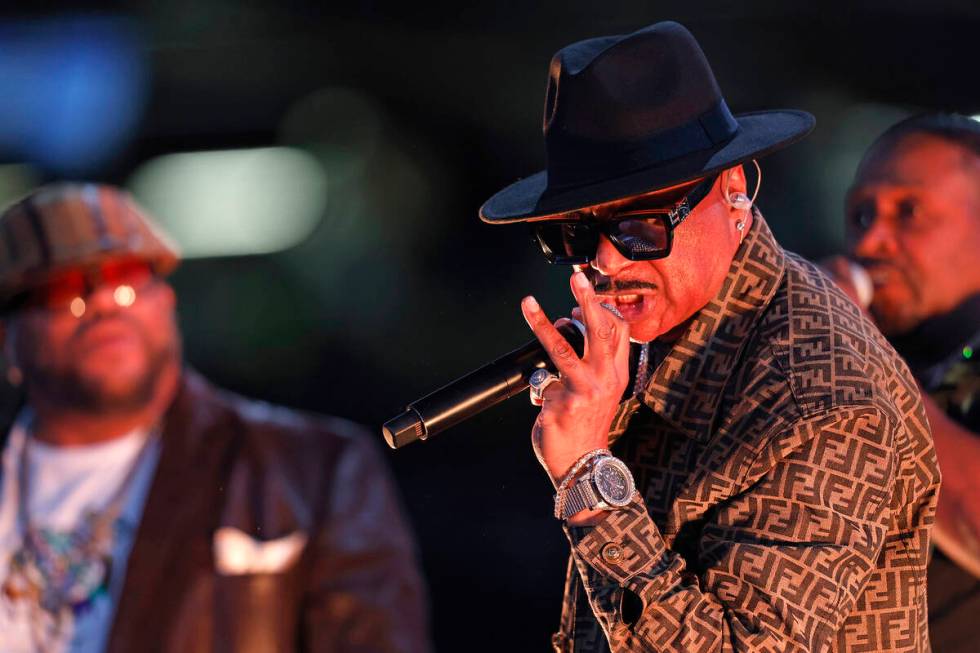 Hen Dogg of The Sugarhill Gang performs at halftime during an NFL football game between the New ...