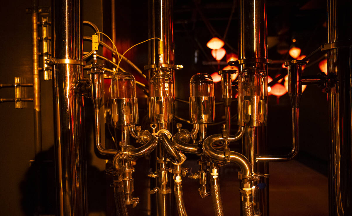 Brewing equipment is seen during a tour of Lost Spirits Distillery, an immersive experience alo ...