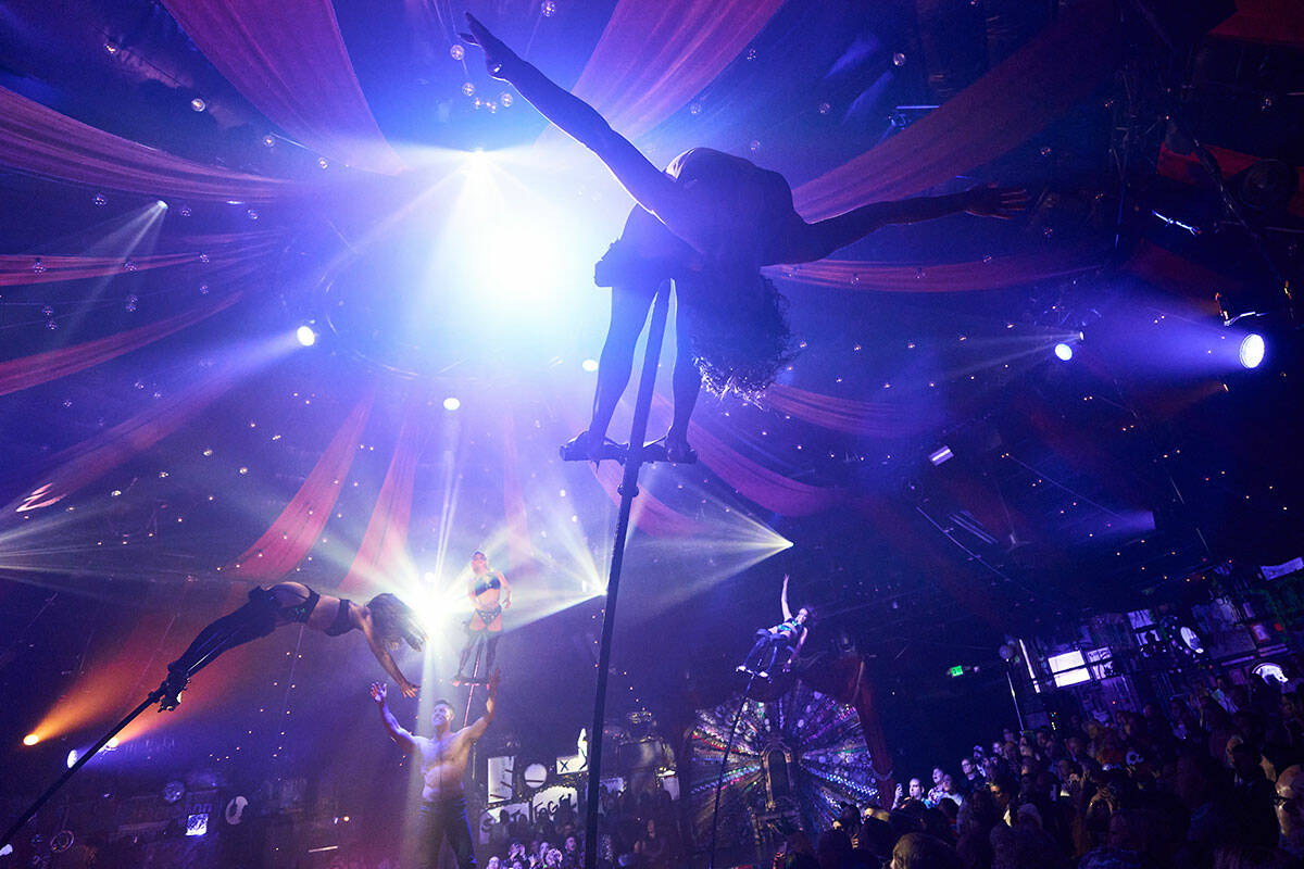 The scene from the 13th anniversary of "Absinthe" at Caesars Palace on Wednesday, April 10, 202 ...
