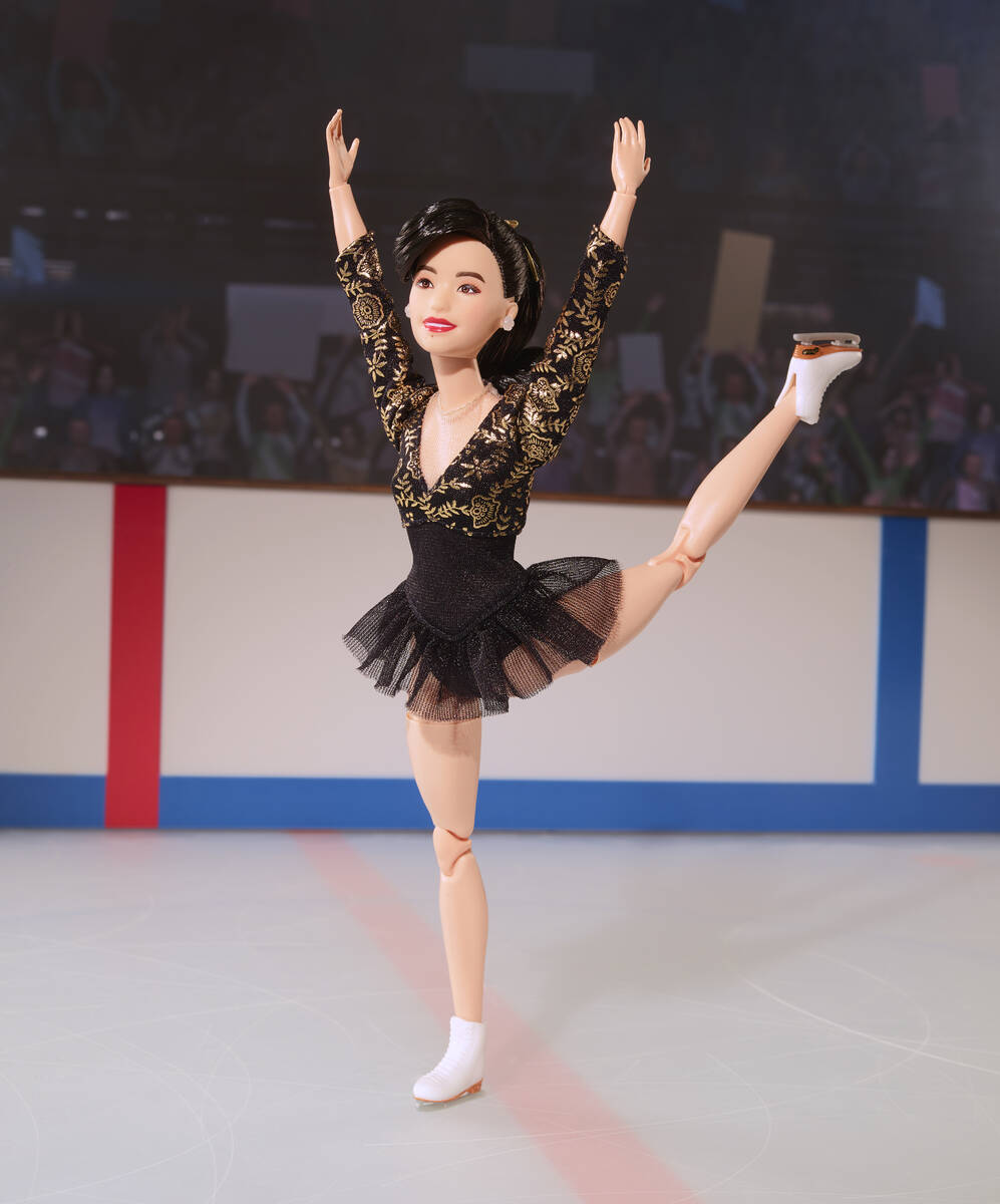 This image provided by Mattel in April 2024 shows the company's Kristi Yamaguchi Barbie doll. Y ...