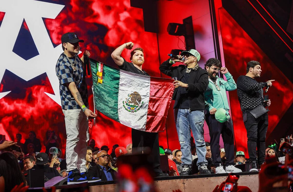 Canelo Alvarez fires up the crowd at Zouk Nightclub at Resorts World at his official after-part ...
