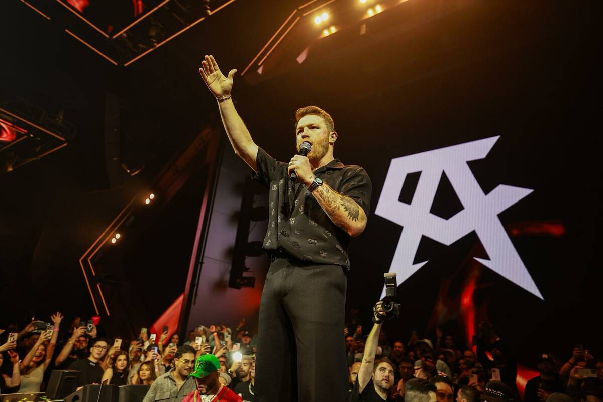 Canelo Alvarez fires up the crowd at Zouk Nightclub at Resorts World at his official after-part ...