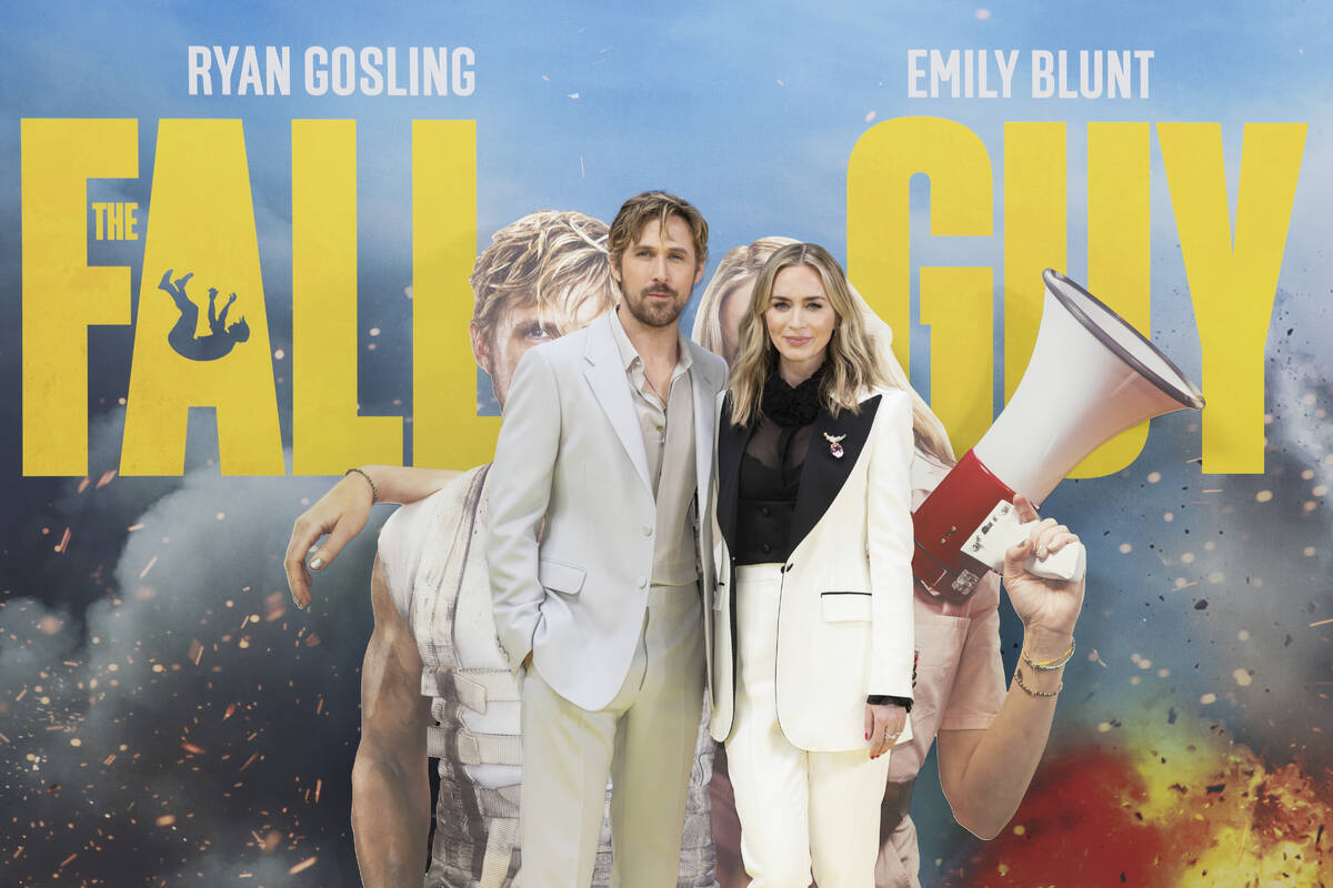 Ryan Gosling, left, and Emily Blunt pose upon arrival at the special screening for the film 'Th ...