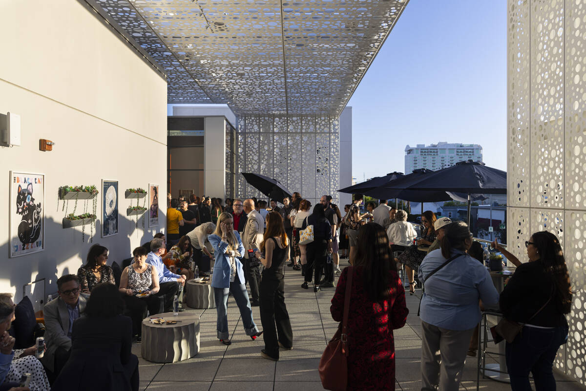People attend a reception ahead of a screening of “Ten Times Better” at The Bever ...