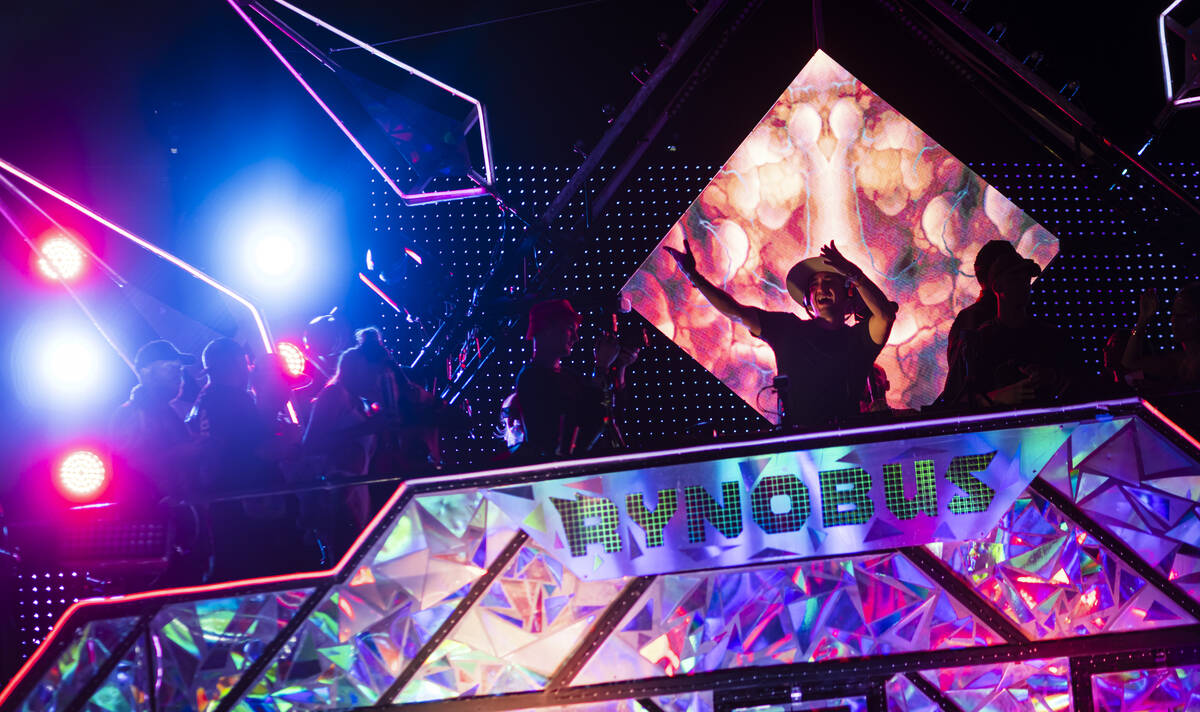 Matt Faulk performs at the Rynobus stage during the first night of the Electric Daisy Carnival ...