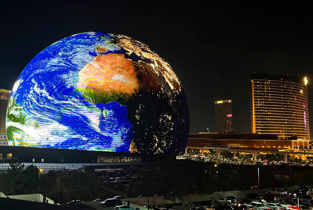 The MSG Sphere illuminates the Las Vegas skyline with a display to celebrate Independence Day a ...