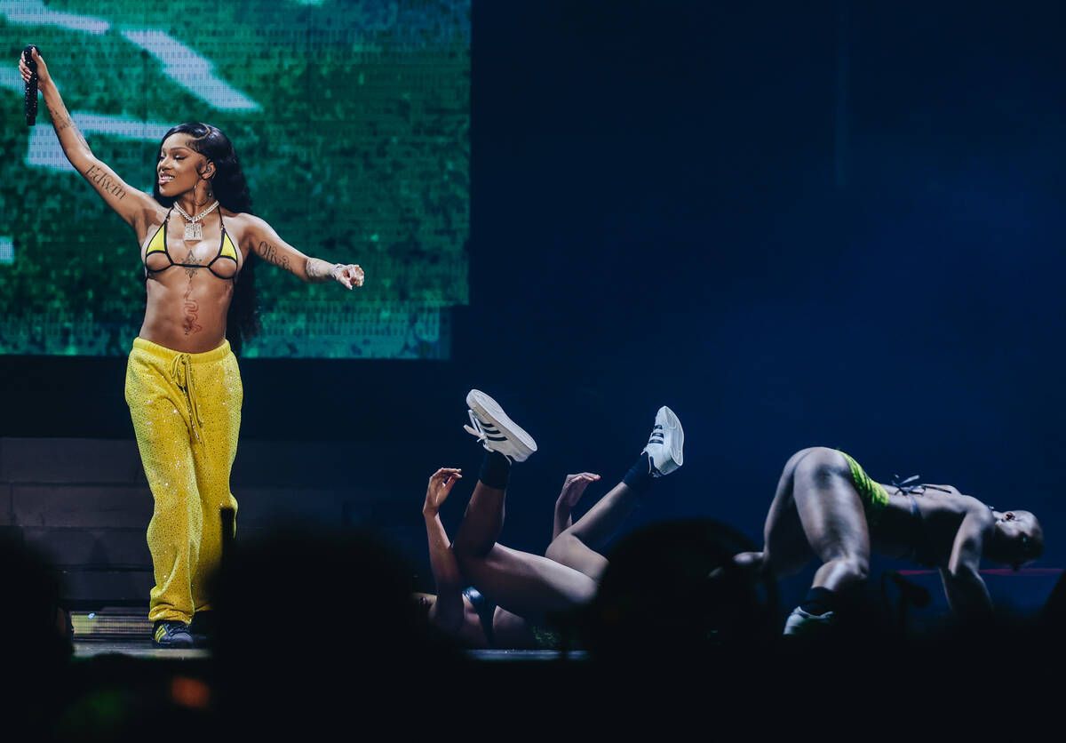 GloRilla performs during the Hot girl Summer Tour at MGM Grand Garden Arena on Saturday, June 2 ...