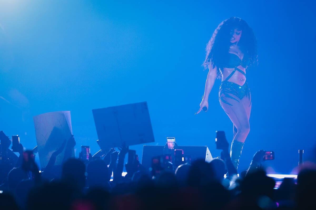 Megan Thee Stallion performs during the Hot girl Summer Tour at MGM Grand Garden Arena on Satur ...