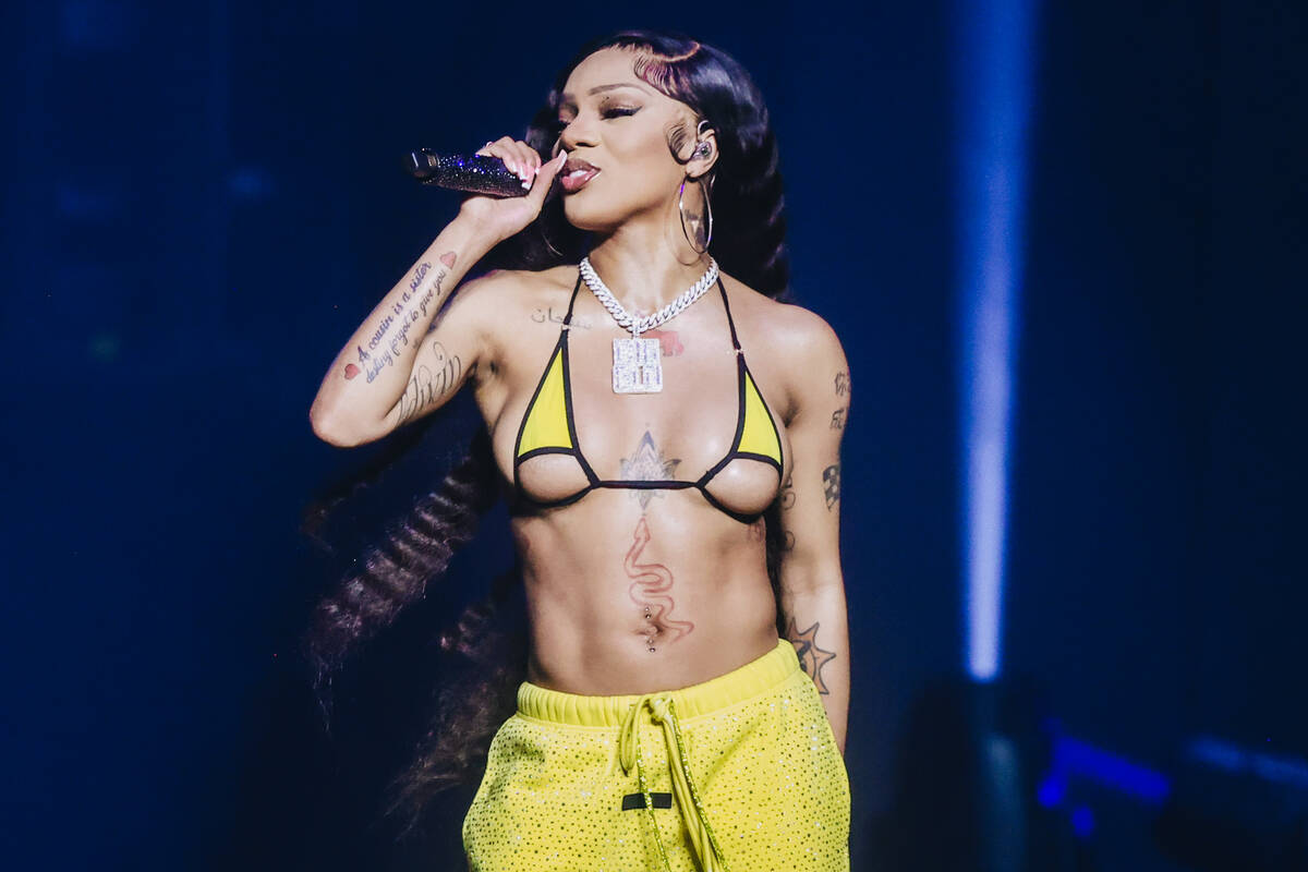 GloRilla performs during the Hot girl Summer Tour at MGM Grand Garden Arena on Saturday, June 2 ...