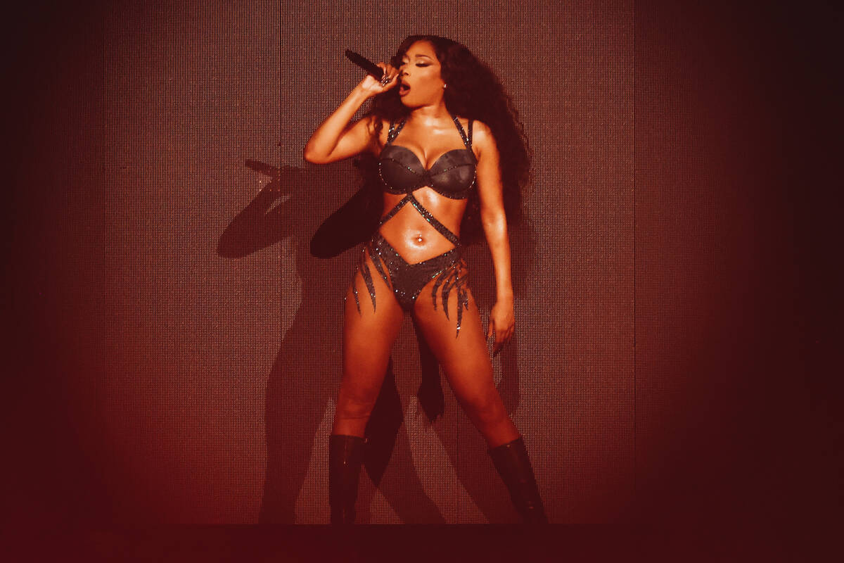 Megan Thee Stallion performs during the Hot girl Summer Tour at MGM Grand Garden Arena on Satur ...