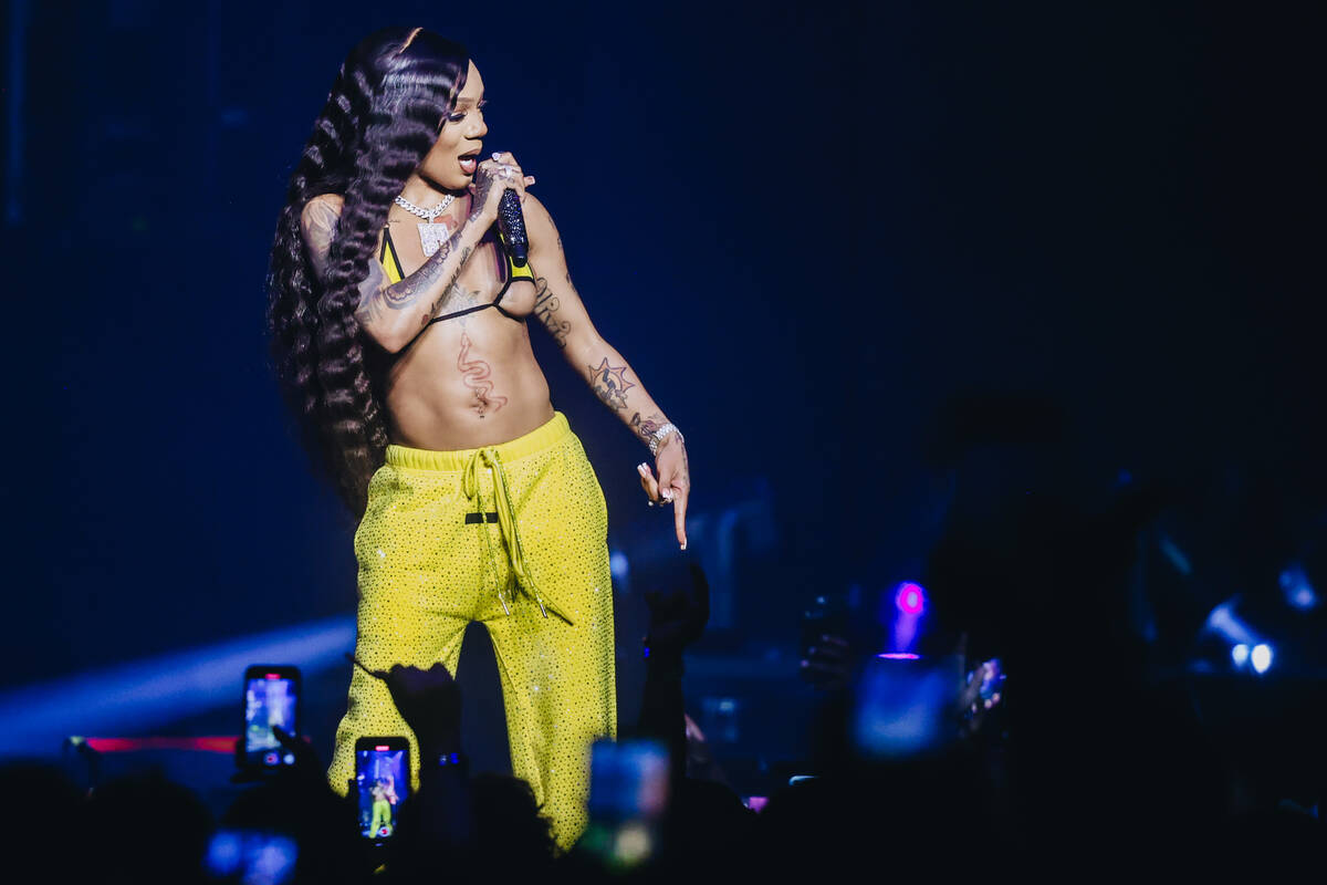 GloRilla performs during the Hot girl Summer Tour at MGM Grand Garden Arena on Saturday, June 2 ...