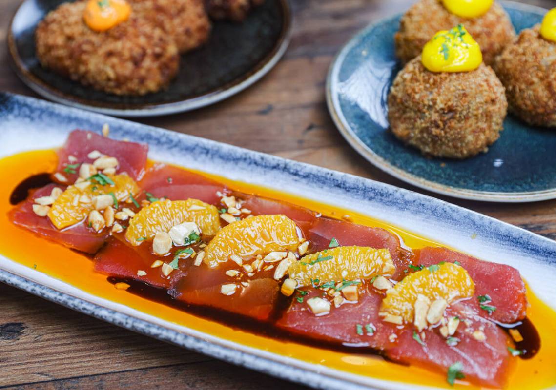 Bluefin tuna with oranges and marcona almonds from Chef Rafael Salines-Catalá at Jamón Jamón ...