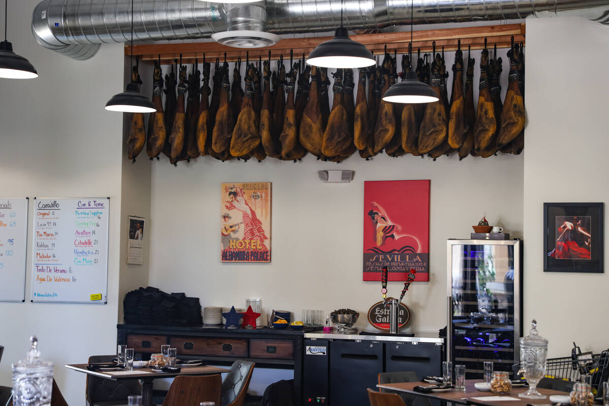The dining room at Jamón Jamón Wood Fired Kitchen, a tapas restaurant in Henderson, on Wednes ...