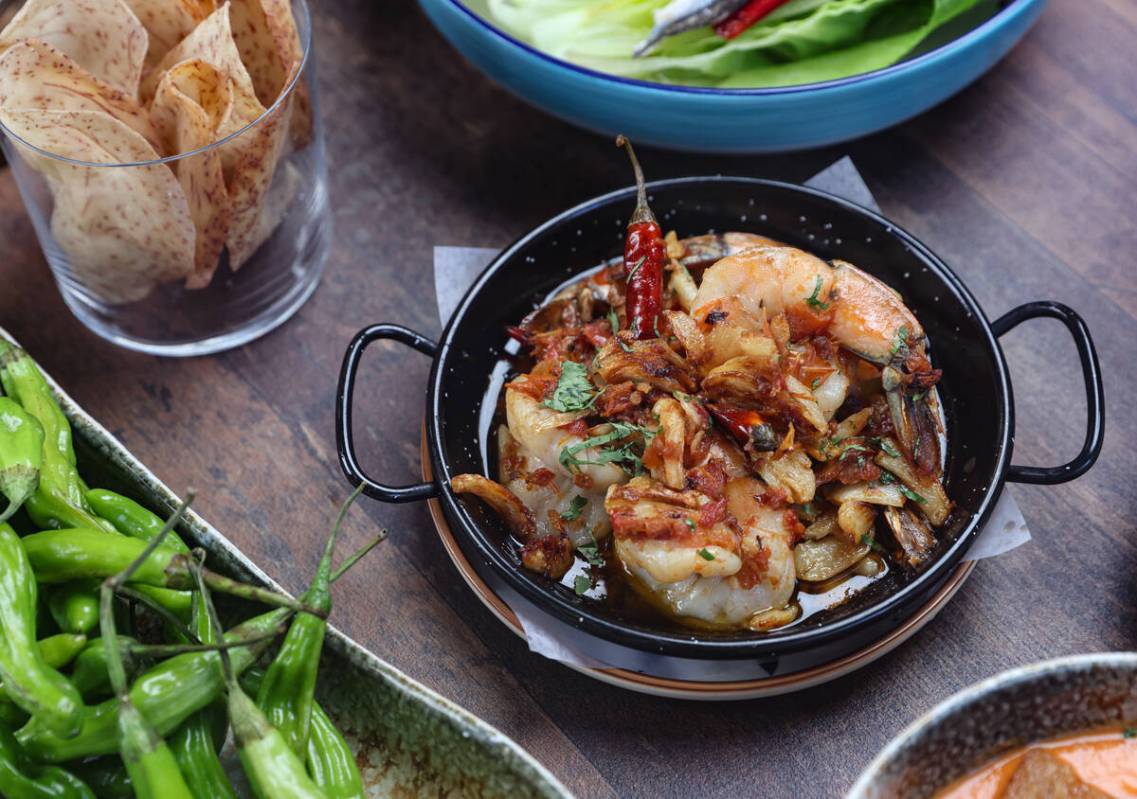 Gambas ajillo, with shrimp, garlic and arbol chile, from Chef Rafael Salines-Catalá at Jamón ...