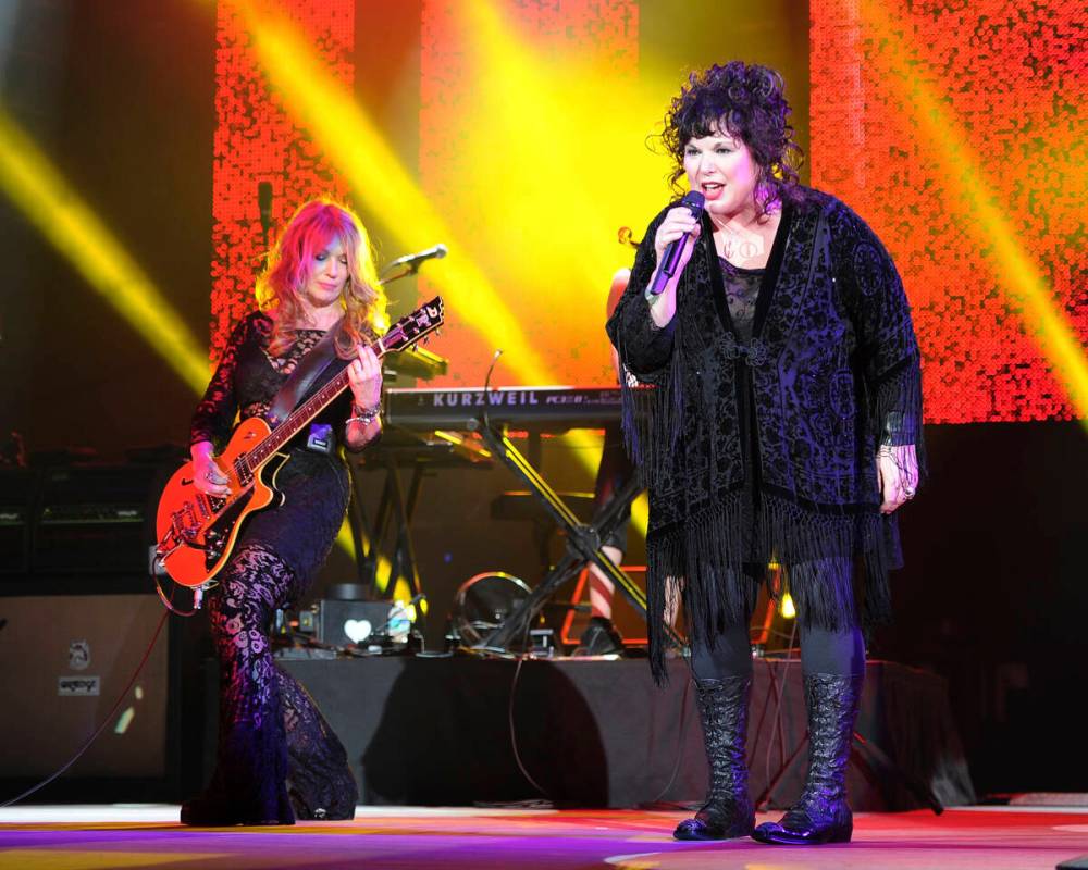 FILE - Nancy Wilson, left, and Ann Wilson of Heart perform on opening night of the Heartbreaker ...