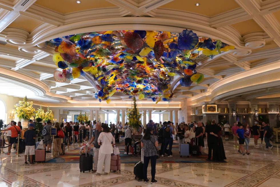 Dale Chihuly’s “Fiori di Como” is seen located in the check in area at Bel ...