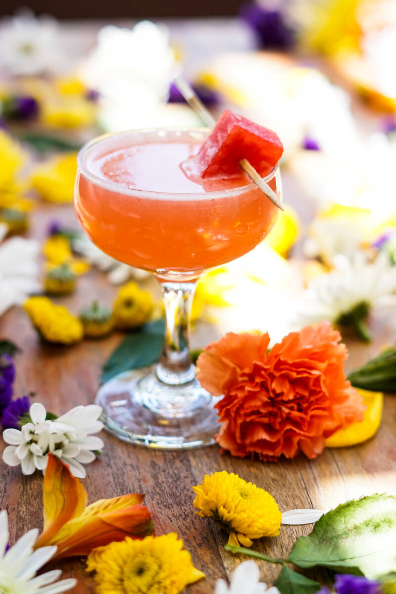 A Flamingo Stance cocktail from Oak & Ivy, the downtown Las Vegas bar celebrating its 10th anni ...