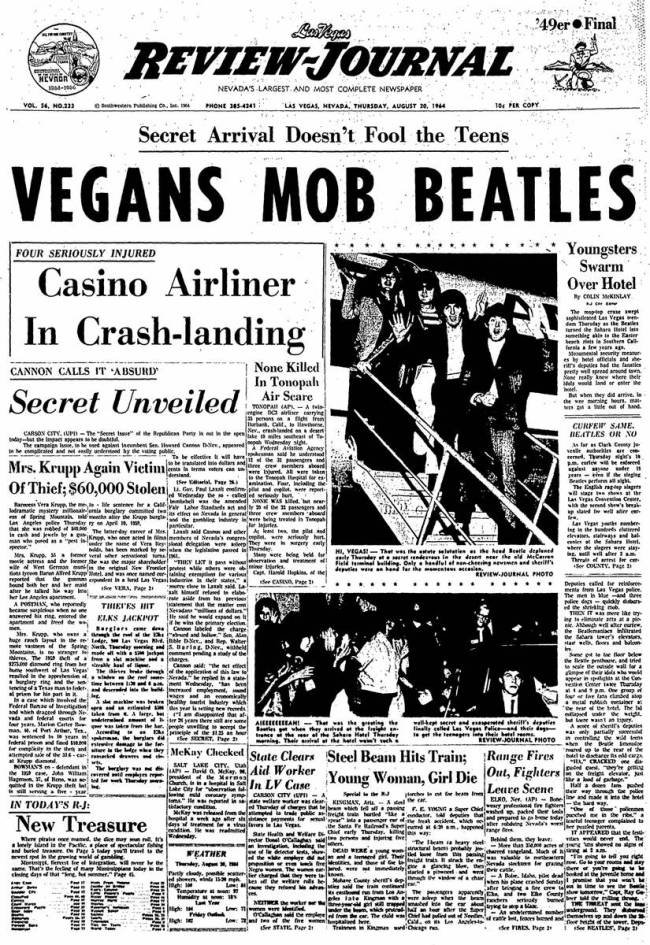 The front page of the Las Vegas Review-Journal on Aug. 20, 1964.