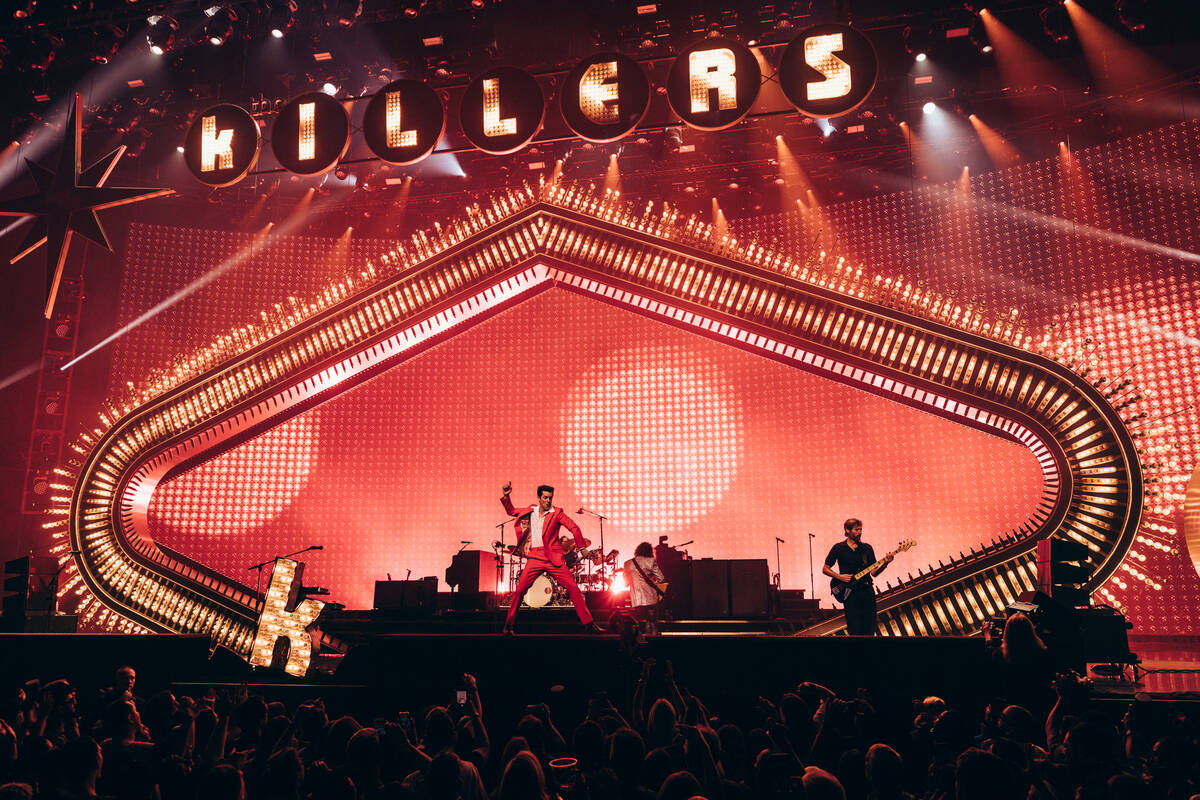 The Killers are shown at the Colosseum at Caesars Palace on Friday, Aug. 16, 2024. (Chris Phelps)