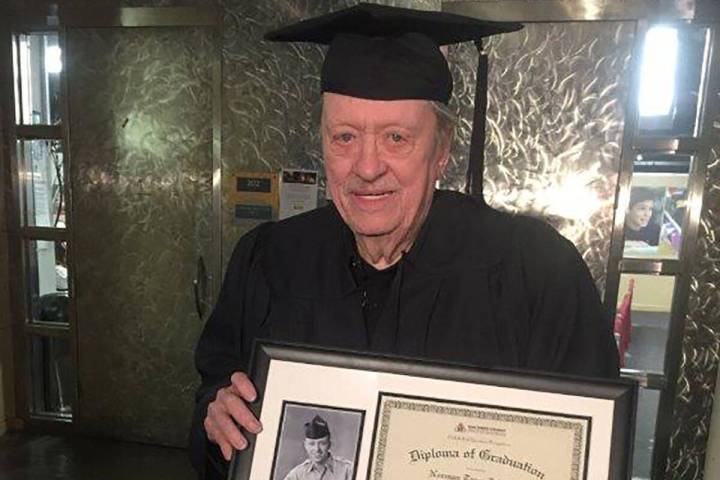 Veteran Las Vegas journalist and publicist Norm Johnson holds his high school diploma from San ...