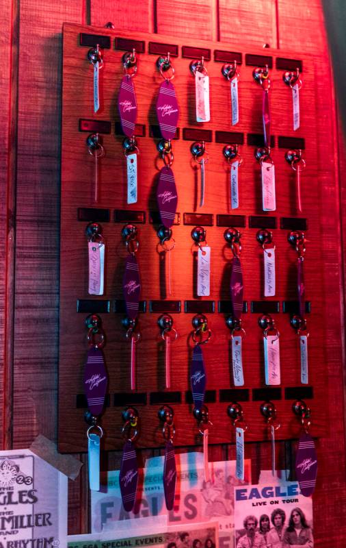 Eagles member Timothy B. Schmit kept motel keys displayed behind the bar in the Troubadour repl ...