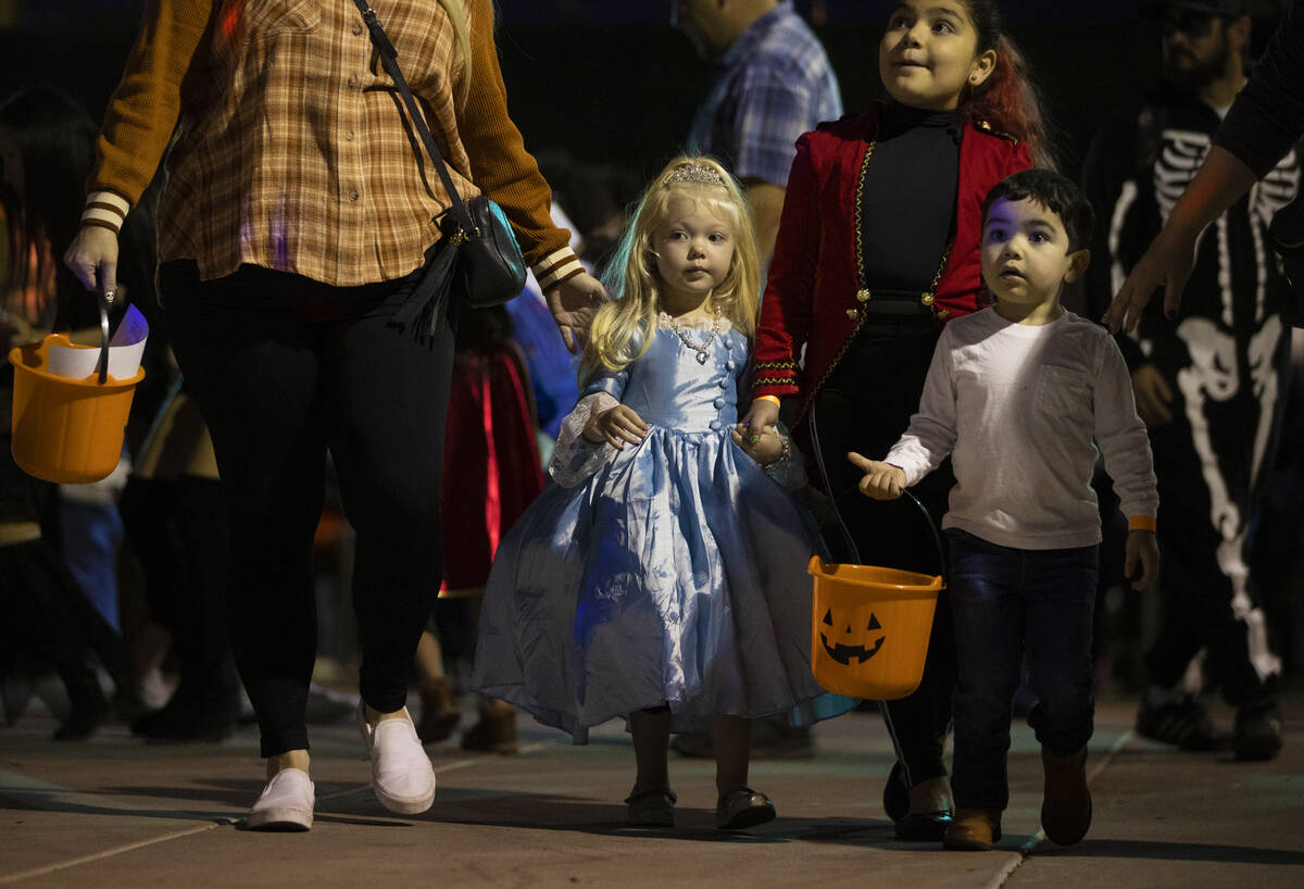 Briar Shera, middle, 3, and Damian Gomez, 3, at Opportunity Village, in Las Vegas on Saturday, ...