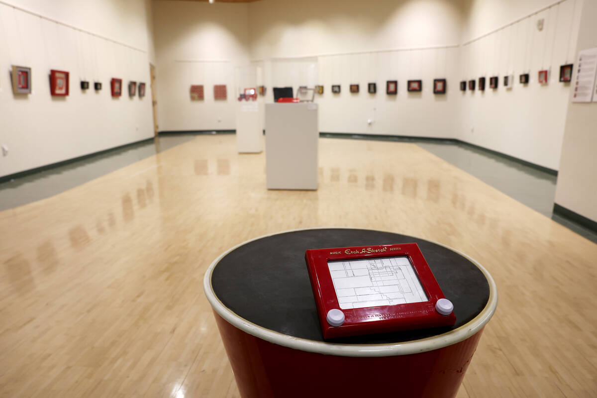 Works of art using Etch-A-Sketch toys are on display in the gallery at West Charleston Library ...