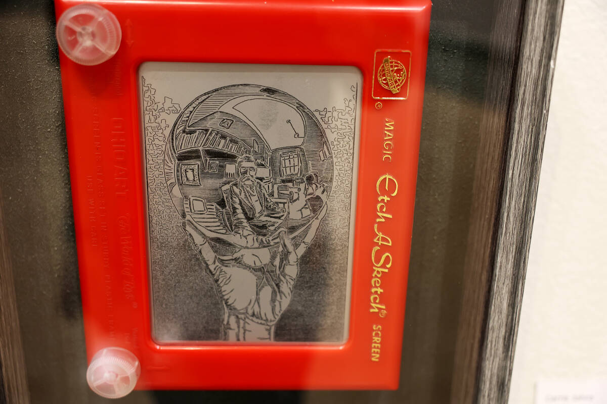 Works of art using Etch-A-Sketch toys, including Escher’s Reflecting Sphere by Carrie Jo ...