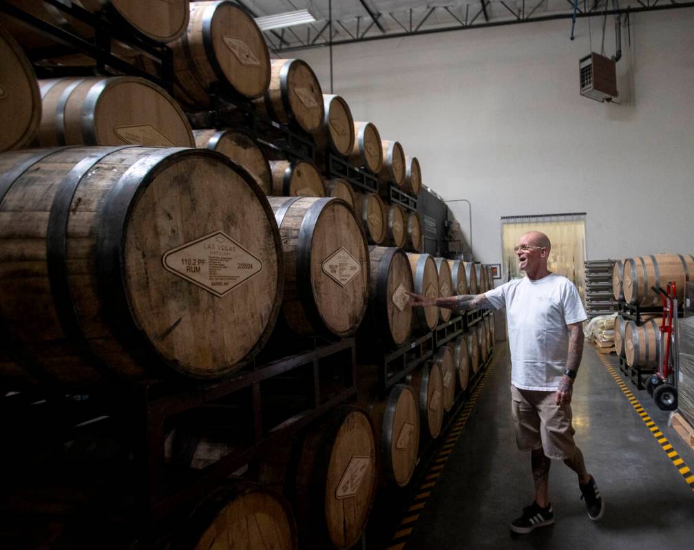 Master distiller Jonny Ver Planck checks the barrel room at Las Vegas Distillery in Henderson. ...