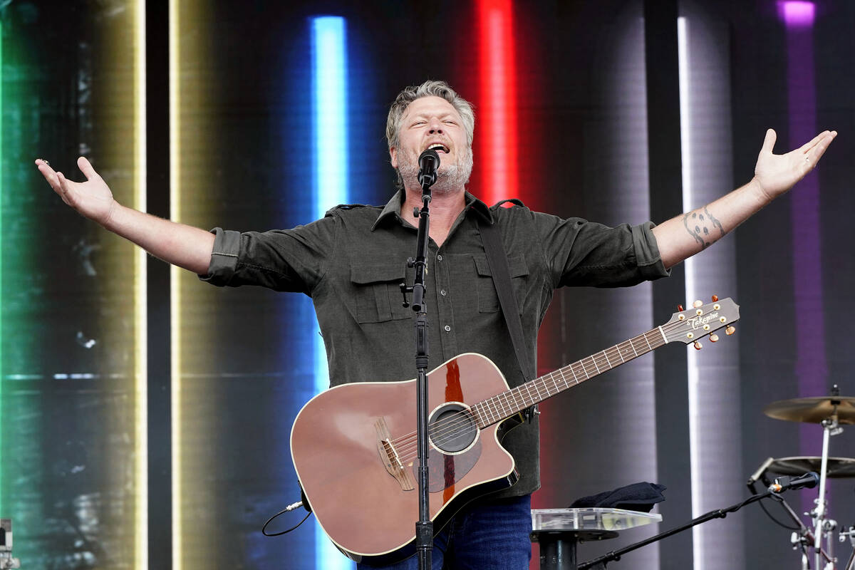 Blake Shelton performs before the NASCAR All-Star auto race at Texas Motor Speedway in Fort Wor ...