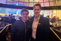Actor B.J. Novak and Plaza CEO Johnathan Jossel are shown at Oscar's Steakhouse on Wednesdsay, ...