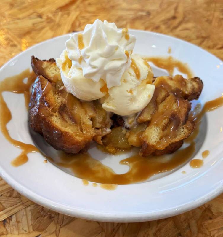 Bread pudding sundae at Cottonwood Station, a restaurant in Blue Diamond, a tiny former mining ...