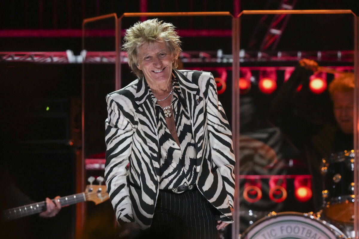 Rod Stewart performs during the FireAid benefit concert on Thursday, Jan. 30, 2025, at Intuit D ...