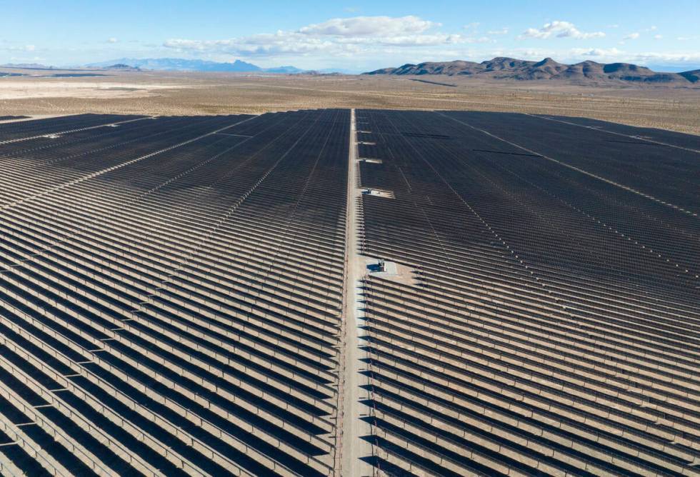 Solar panels are seen at the Harry Allen Power Plant, on Tuesday, Oct. 29, 2024, in Las Vegas. ...