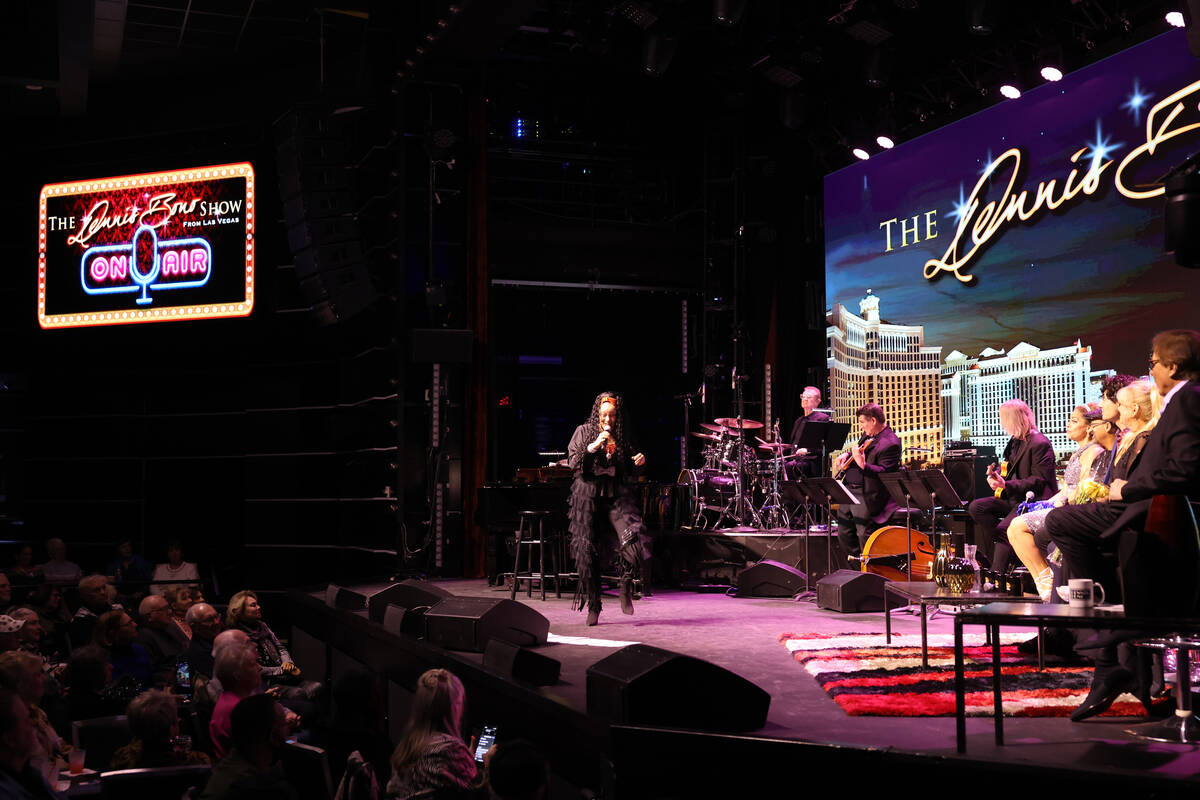 Niki Logan performs during a taping of "The Dennis Bono Show" at the South Point Showroom in La ...