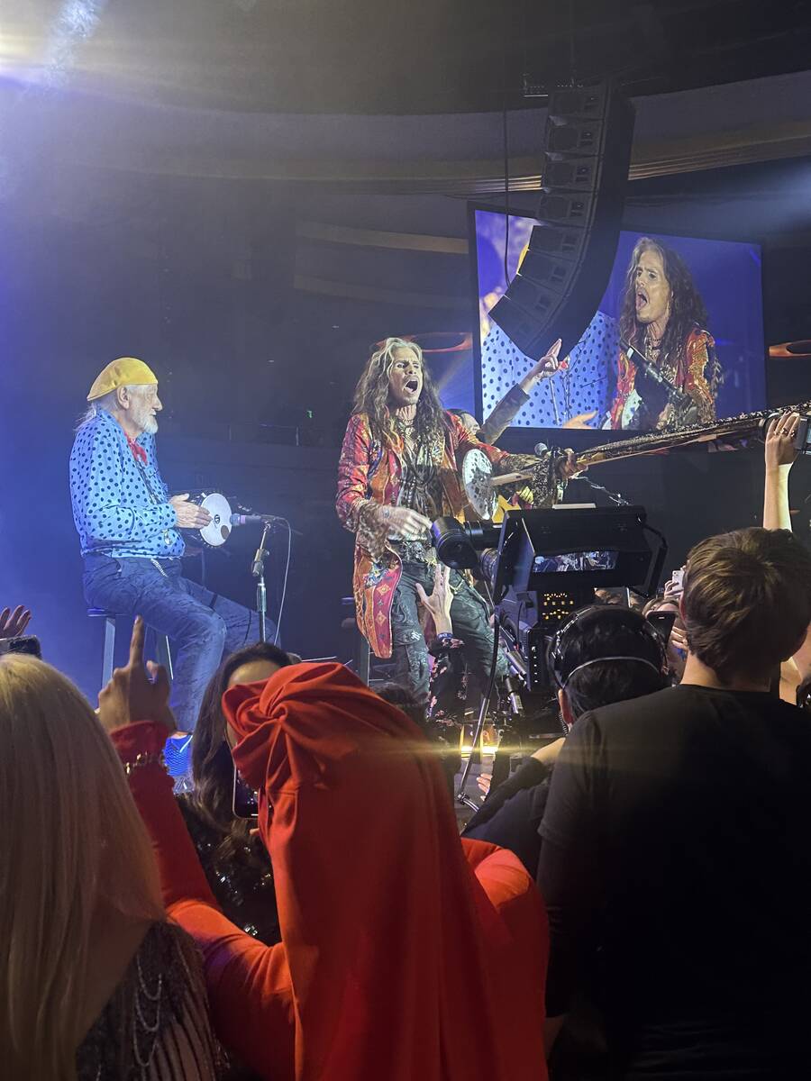 Steven Tyler of Aerosmith and Mick Fleetwood perform at Janie's Fund charity show on Sunday, Fe ...
