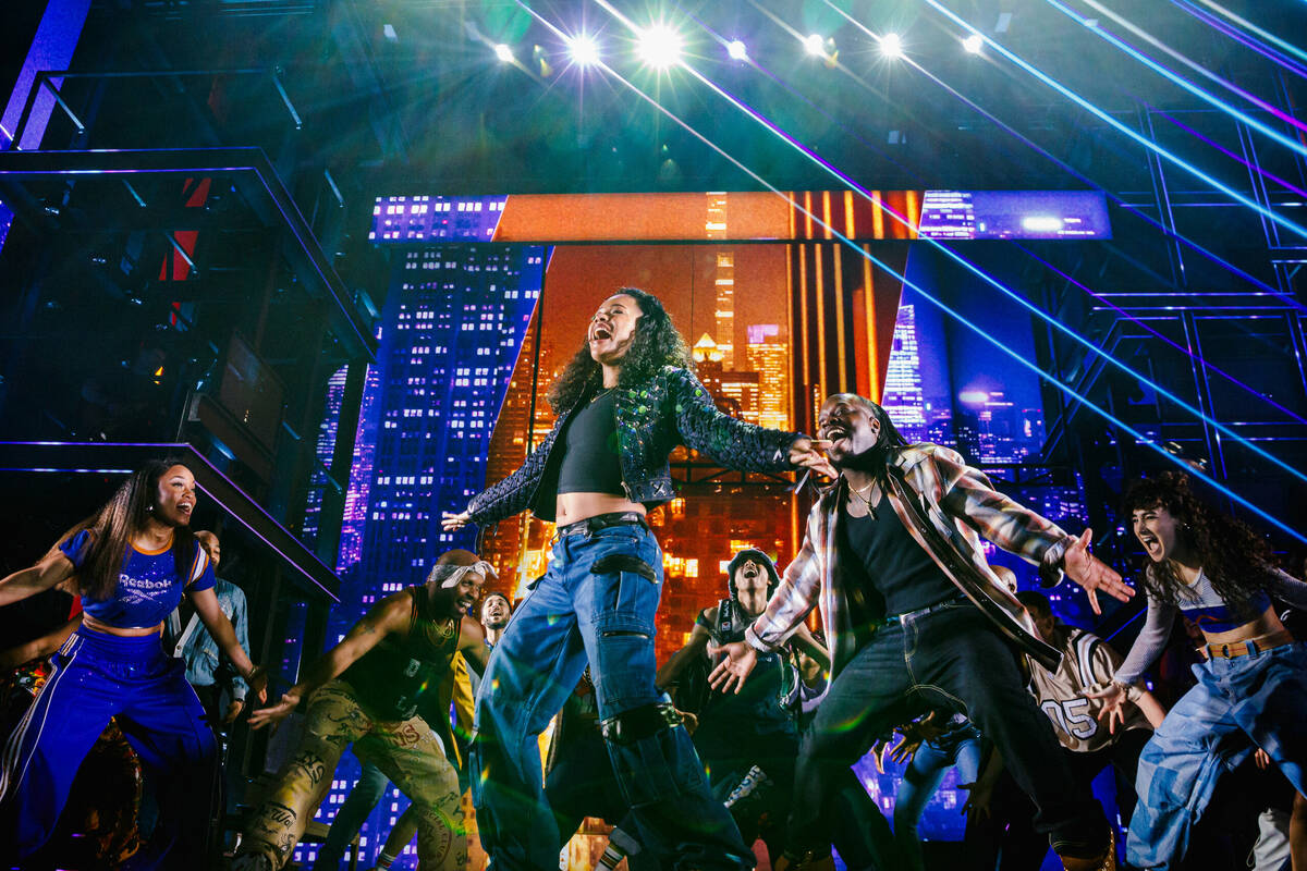 Maleah Joi Moon as Ali and the company of "Hell’s Kitchen" on Broadway. (Marc J. Franklin)