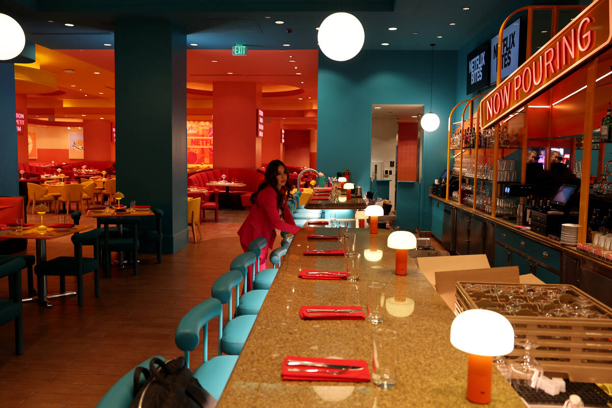General Manager Edith Castro sets up Netflix Bites at MGM Grand in Las Vegas Monday, Feb. 10, 2 ...