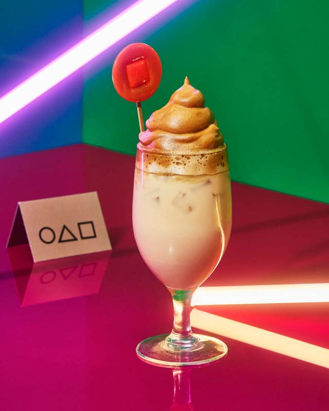 A Dalgona Rum Buzz cocktail from the Netflix Bites one-year culinary residency opening Feb. 11, ...