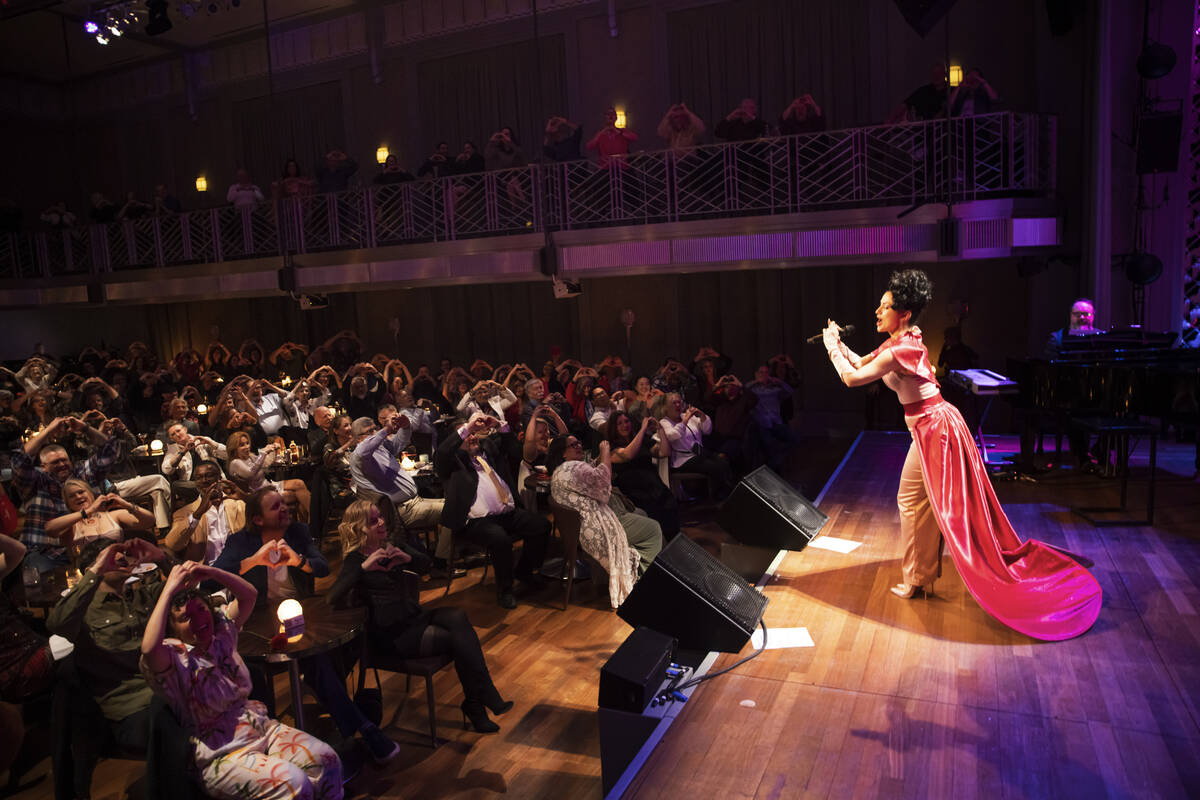 Melody Sweets interacts with the crowd at Myron’s at The Smith Center on Saturday, Feb. ...