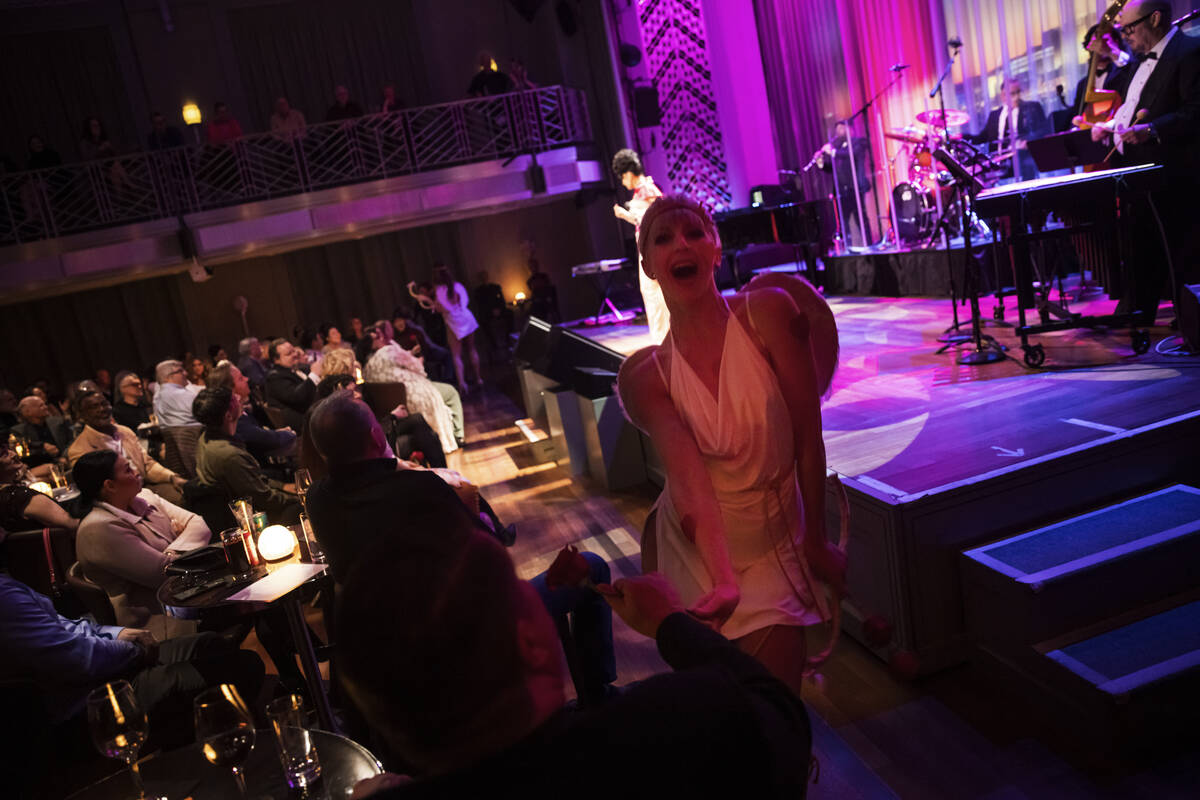 A dancer performs as Melody Sweets sings at Myron’s at The Smith Center on Saturday, Feb ...