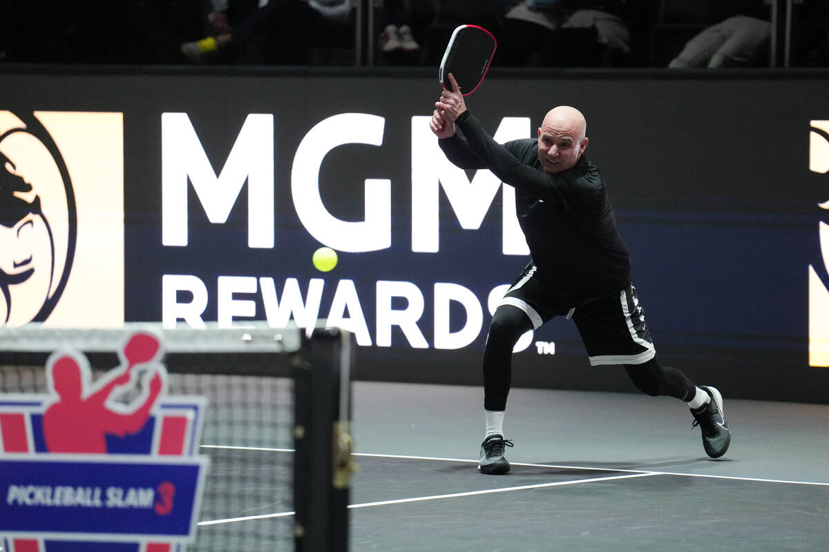 Andre Agassi is shown at Pickleball Slam 3 at Michelob Ultra Arena at Mandalay Bay on Sunday, F ...