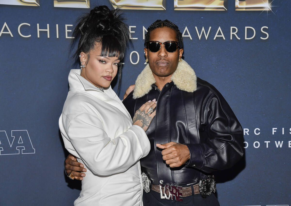 FILE - Collaboration of the year honoree A$AP Rocky, right, and Rihanna attend the 38th annual ...