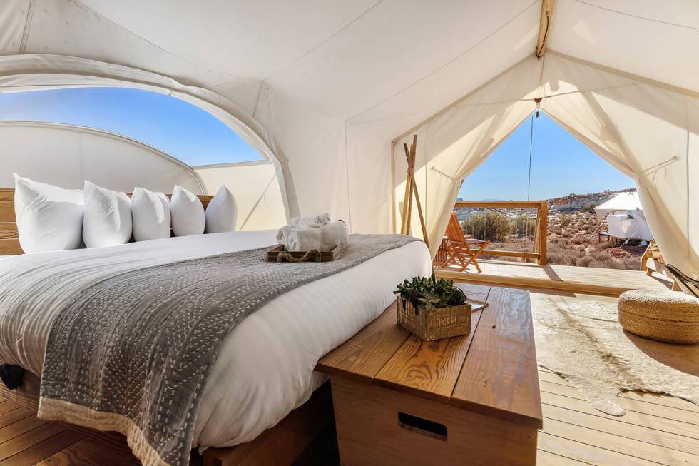 Each safari-inspired stargazing tent at Lake Powell-Grand Staircase — a four-hour drive from ...