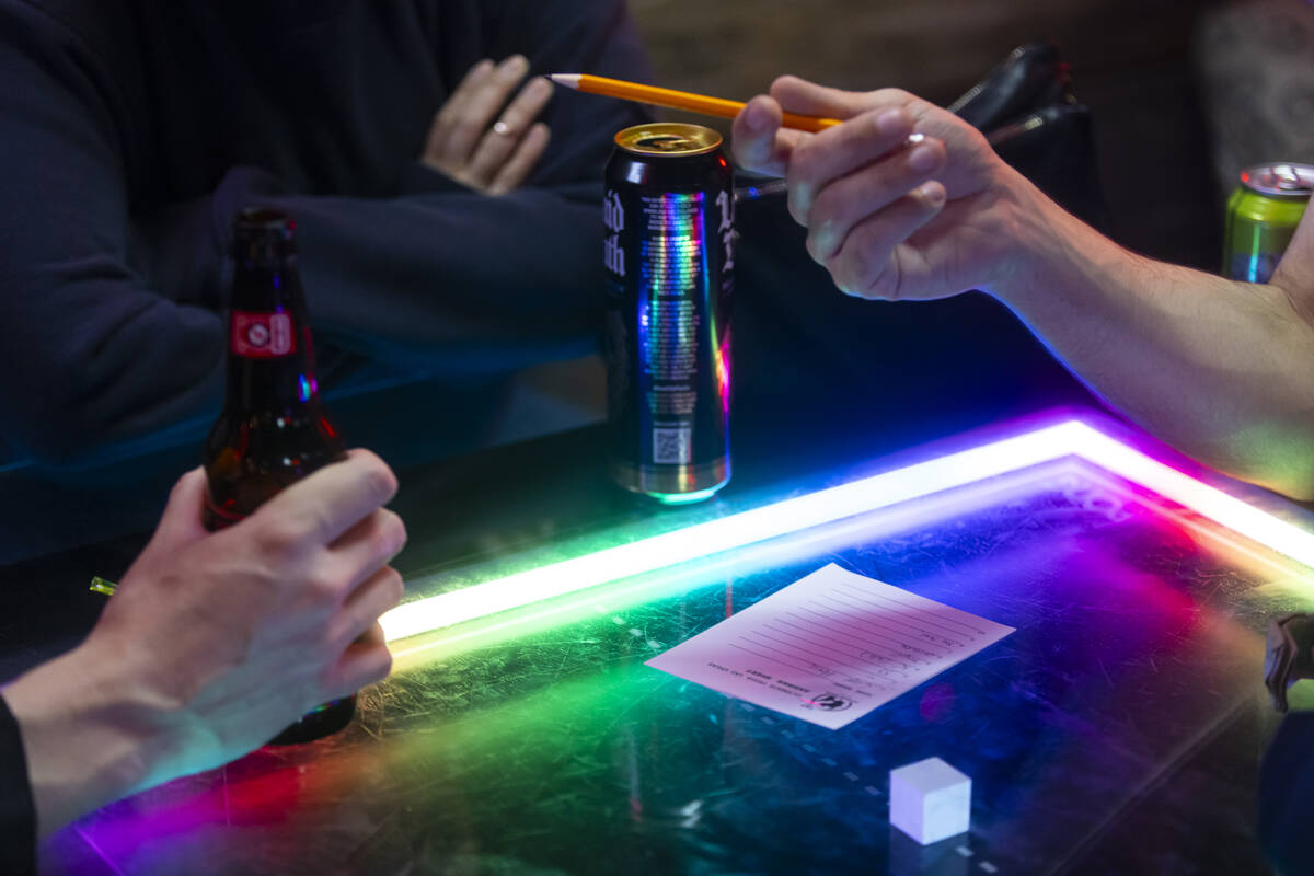 People participate in trivia night at ReBAR on Monday, Feb. 24, 2025, in Las Vegas. (Chase Stev ...