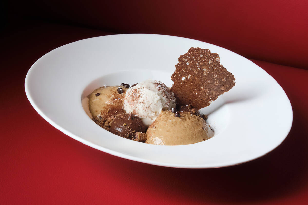 Vanilla gelato with espresso espuma from the second anniversary menu being served in March 2025 ...