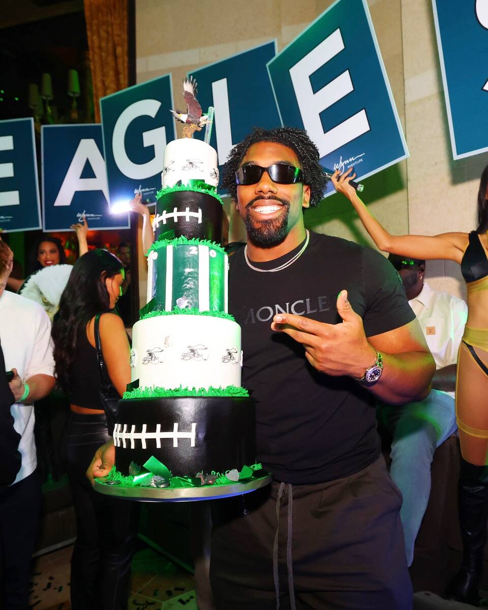 Thomas Booker IV of the Super Bowl champion Philadelphia Eagles parties at XS Nightclub at Wynn ...