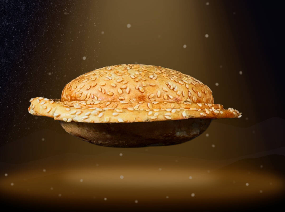 A UFO-shaped burger from the new Area 51 selections at Slater’s 50/50 in Las Vegas. (Slat ...