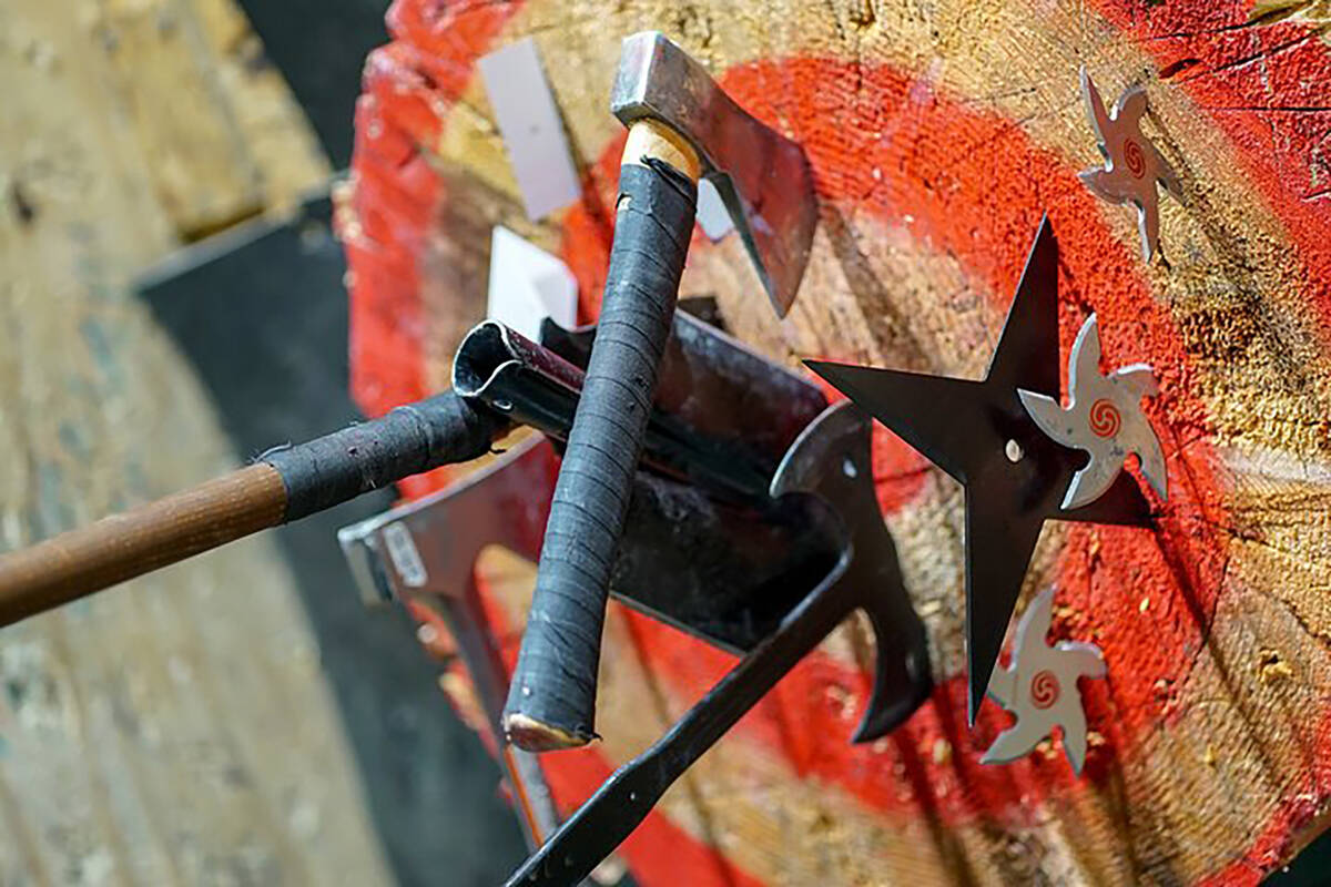 Ax-throwing sessions at Axehole Vegas in Neonopolis start at $40 per person. (Axehole)