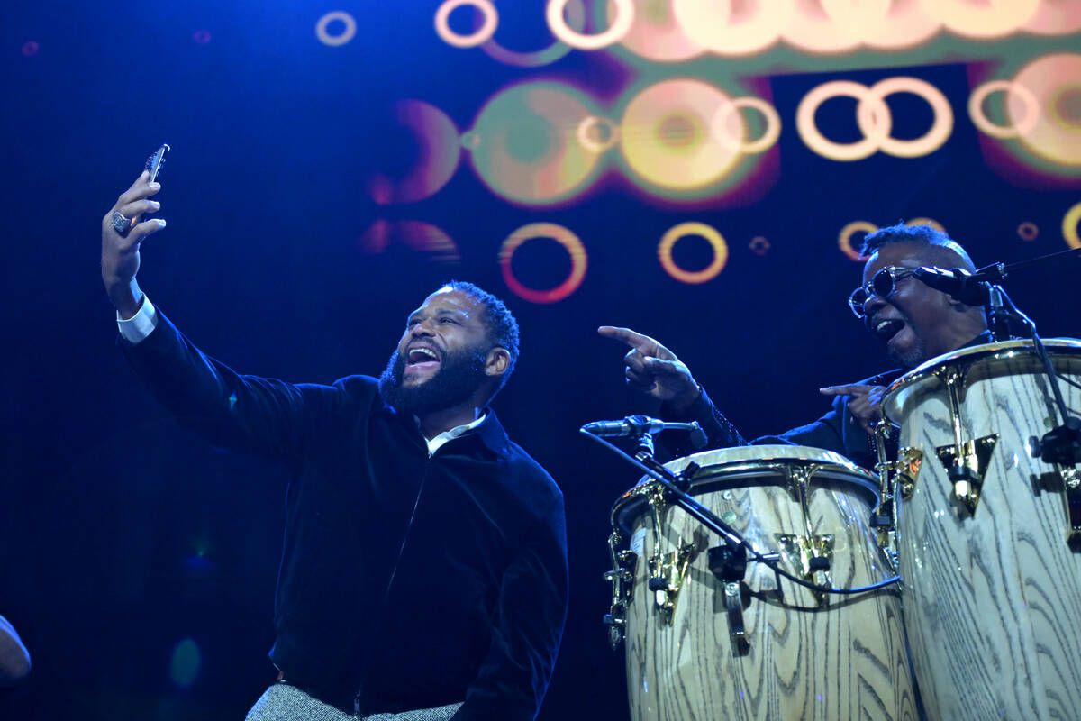 Anthony Anderson and Philip Bailey of Earth Wind & Fire are seen onstage for the finale as ...